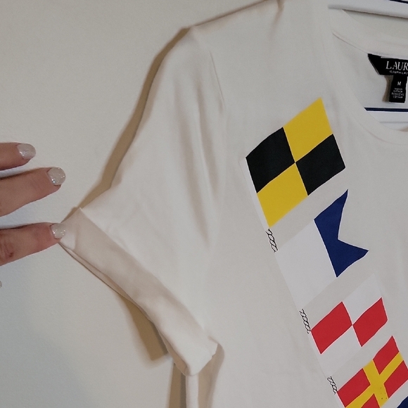 Lauren Ralph Lauren White Nautical Flag T-Shirt - Picture 5 of 8